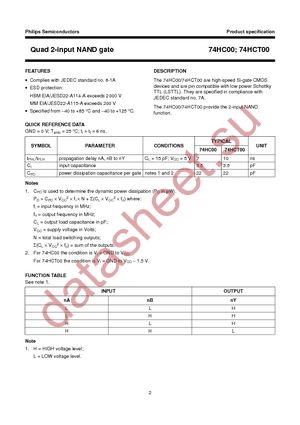 74HC00D,652 datasheet  